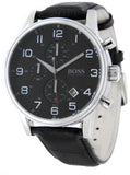 Hugo Boss Aeroliner Chronograph Black Dial Black Leather Strap Watch For Men - 1512448 Buy Now By Hugo Boss