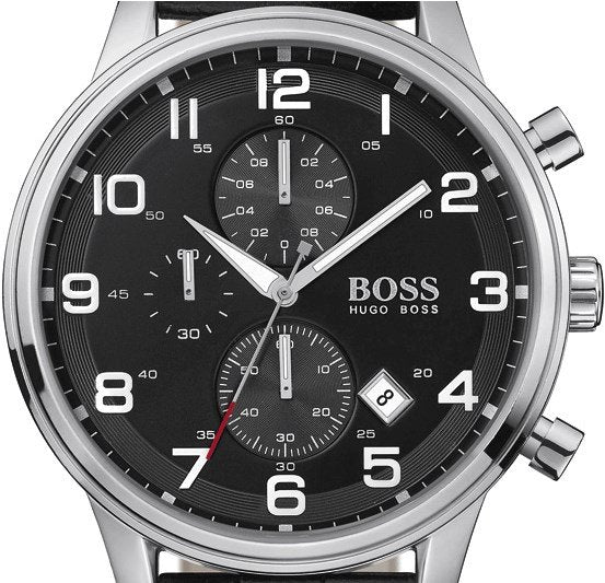 Hugo Boss Aeroliner Chronograph Black Dial Black Leather Strap Watch For Men - 1512448 Buy Now By Hugo Boss
