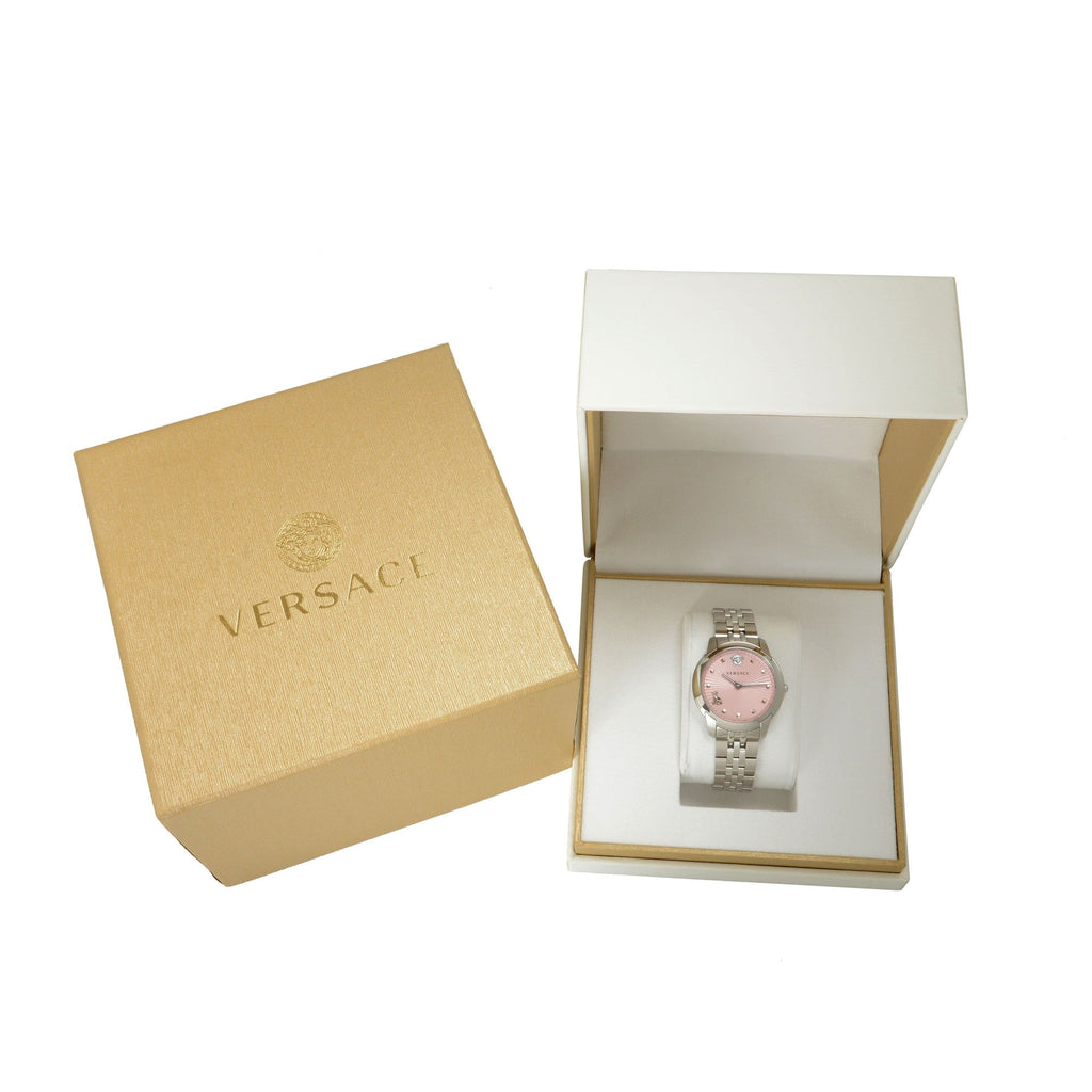 Versace Audrey Quartz Pink Dial Silver Steel Strap Watch for Women - VELR00419 Buy Now By Versace