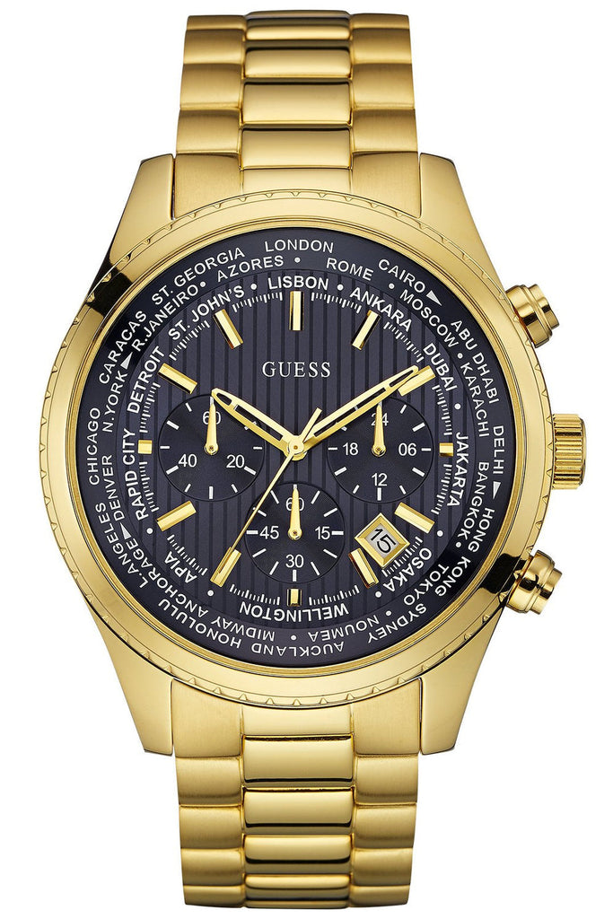 Guess Multifunction Black Dial Gold Steel Strap Watch for Men - W0602G1 Buy Now By Guess