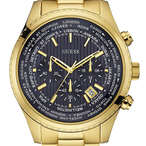 Guess Multifunction Black Dial Gold Steel Strap Watch for Men - W0602G1 Buy Now By Guess