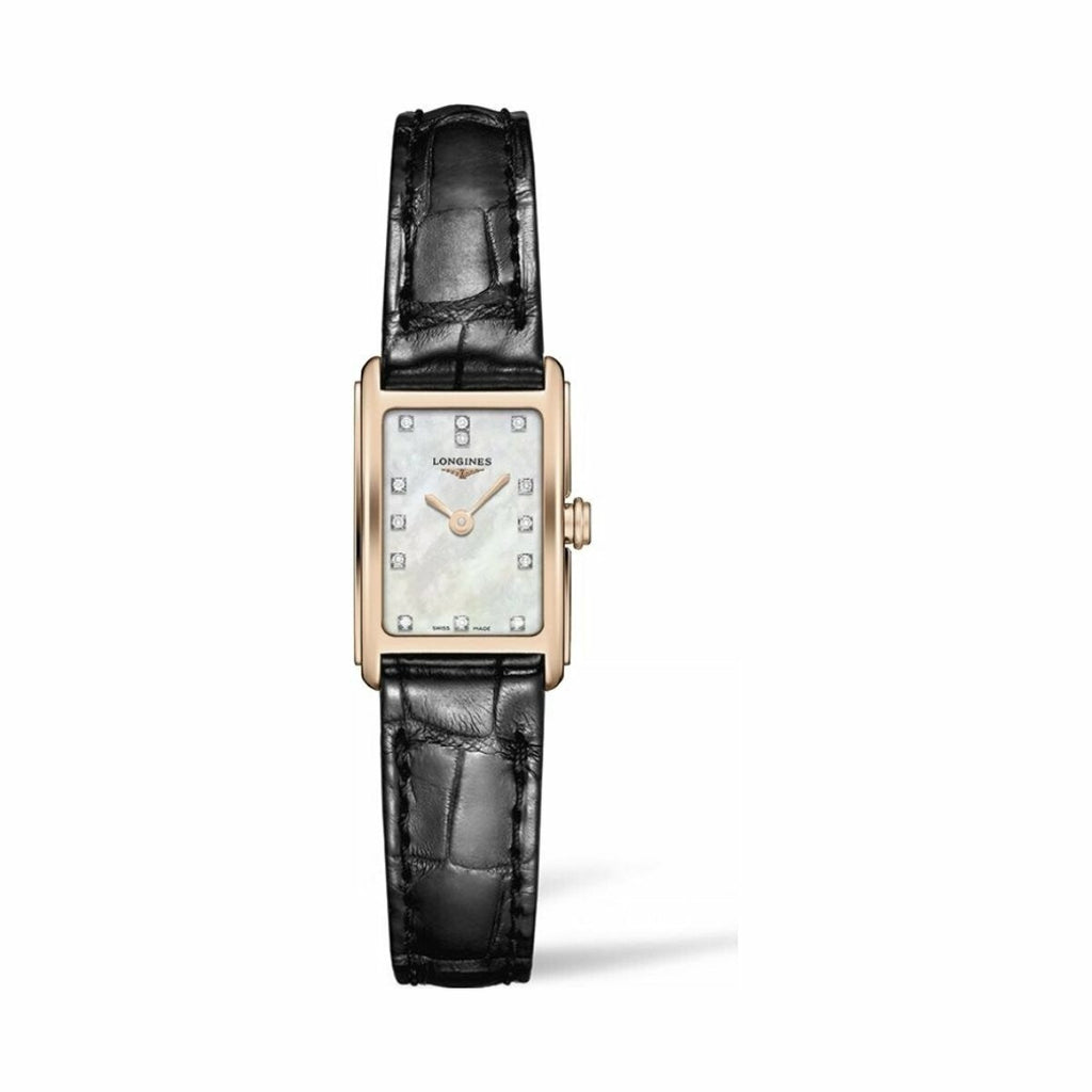 Longines Dolcevita Diamonds Mother of Pearl White Dial Black Leather Strap Watch for Women - L5.258.8.87.0 Buy Now By Longines