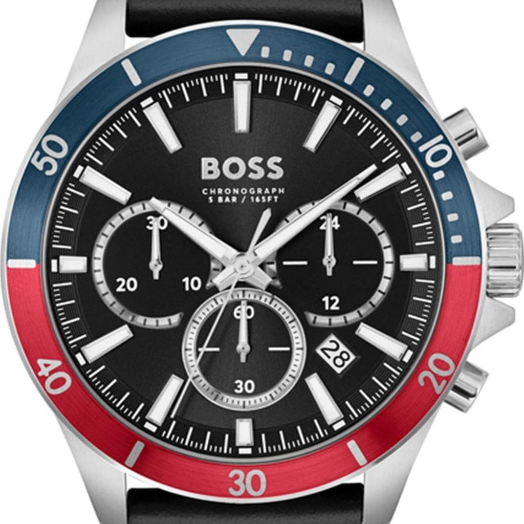 Hugo Boss Troper Chronograph Black Dial Black Leather Strap Watch For Men - 1514099 Buy Now By Hugo Boss