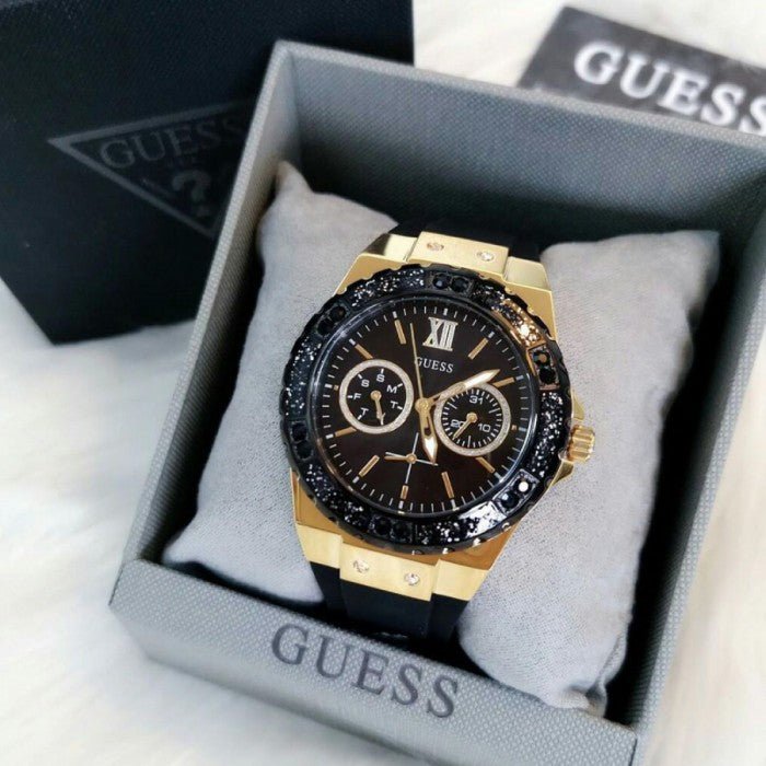 Guess Black Dial Black Rubber Strap Watch For Women - W1053L7 Buy Now By Guess