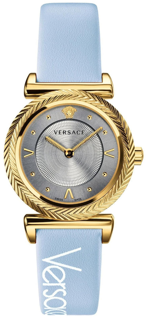 Versace V-Motif Grey Dial Blue Leather Strap Watch for Women - VERE00318 Buy Now By Versace