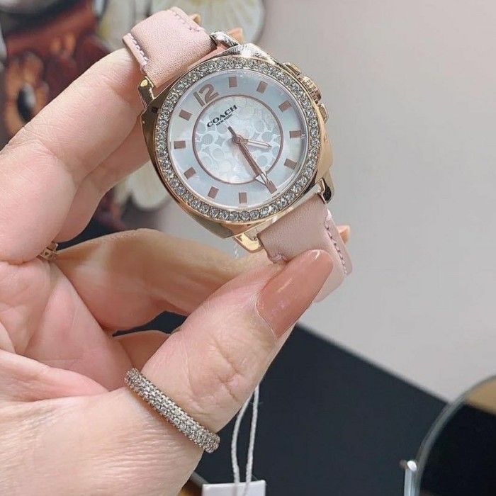 Coach Boyfriend Mother of Pearl White Dial Pink Leather Strap Watch for Women - 14503151 Buy Now By Coach
