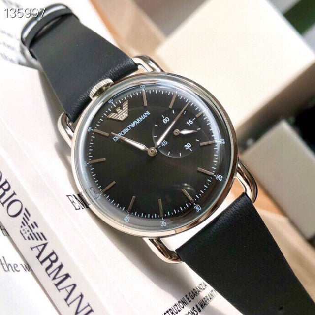 Emporio Armani Aviator Quartz Black Dial Black Leather Strap Watch For Men - AR11336 Buy Now By Emporio Armani