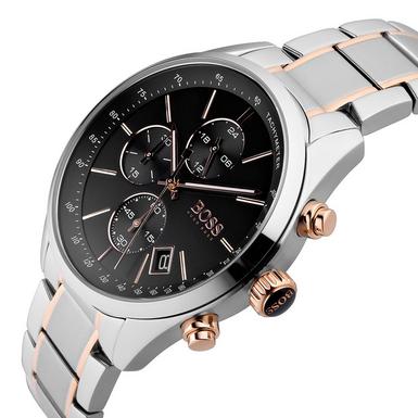 Hugo Boss Grand Prix Black Dial Two Tone Steel Strap Watch for Men - 1513473 Buy Now By Hugo Boss