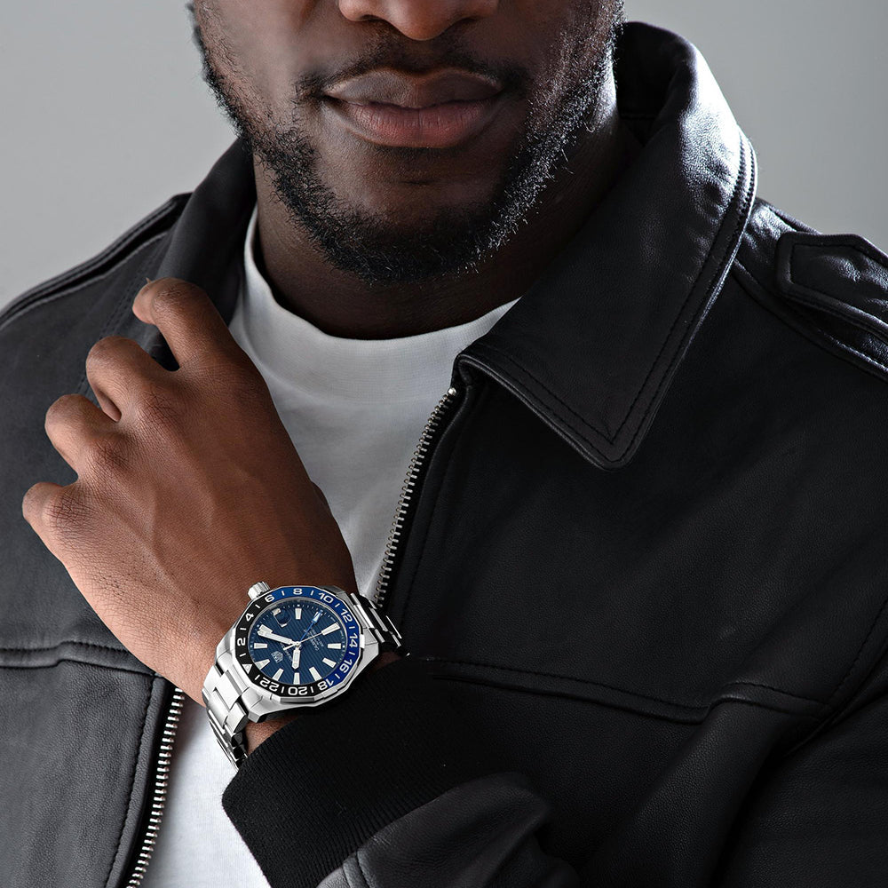 Tag Heuer Aquaracer GMT Calibre 6 Automatic Blue Dial Silver Steel Strap Watch for Men - WAY201T.BA0927 Buy Now By Tag Heuer