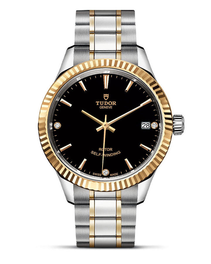 Tudor Style Automatic Diamonds Black Dial Two Tone Steel Strap Watch for Men - M12713-00011 Buy Now By Tudor