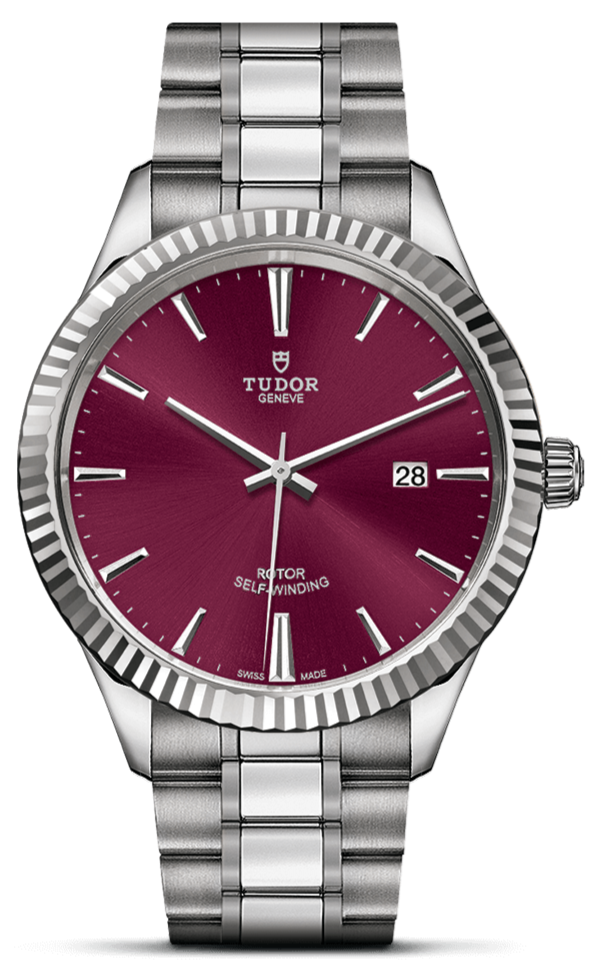 Tudor Style Automatic Burgundy Red Dial Silver Steel Strap Watch for Men - M12710-0015 Buy Now By Tudor