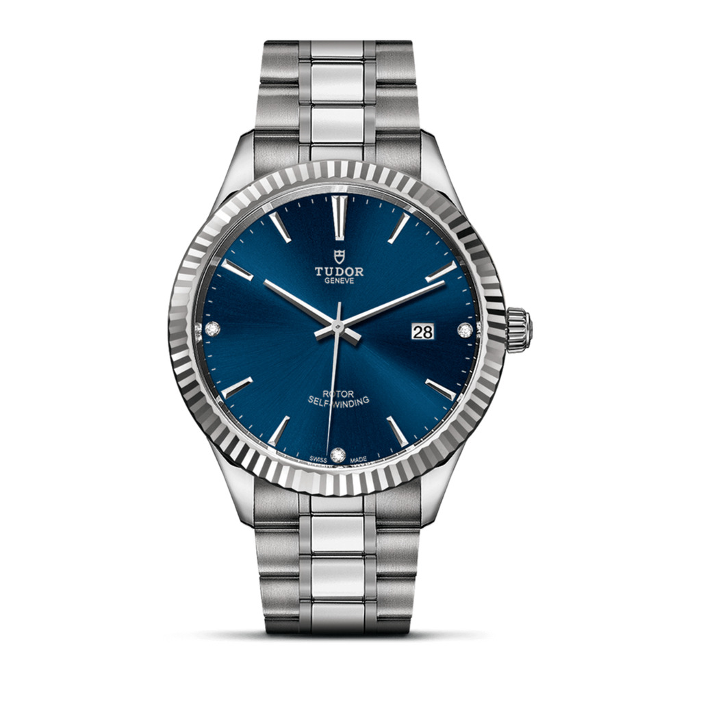Tudor Style Automatic Diamonds Blue Dial Silver Steel Strap Watch for Men - M12710-0017 Buy Now By Tudor
