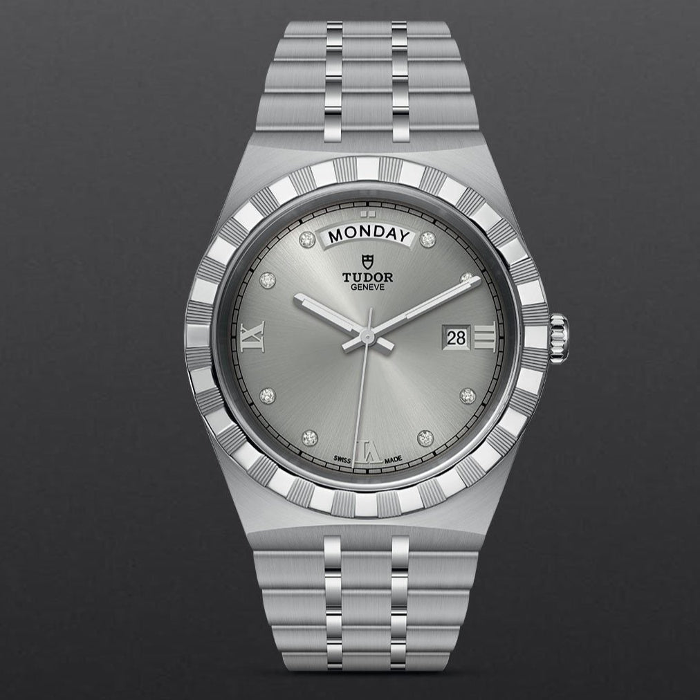 Tudor Royal Day Date Diamonds Automatic Silver Dial Silver Steel Strap Watch for Men - M28600-0002 Buy Now By Tudor