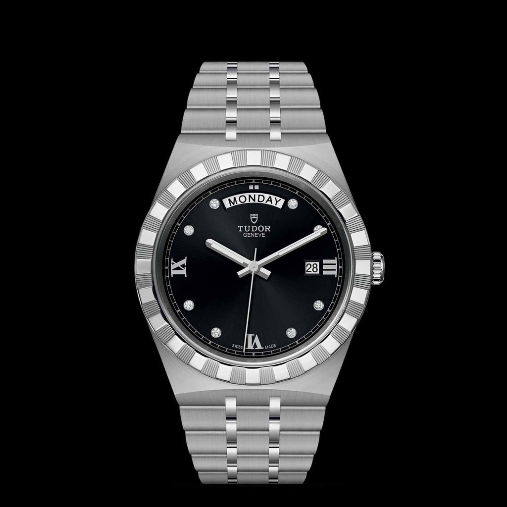Tudor Royal Automatic Diamonds Black Dial Silver Steel Strap Watch for Men - M28600-0004 Buy Now By Tudor