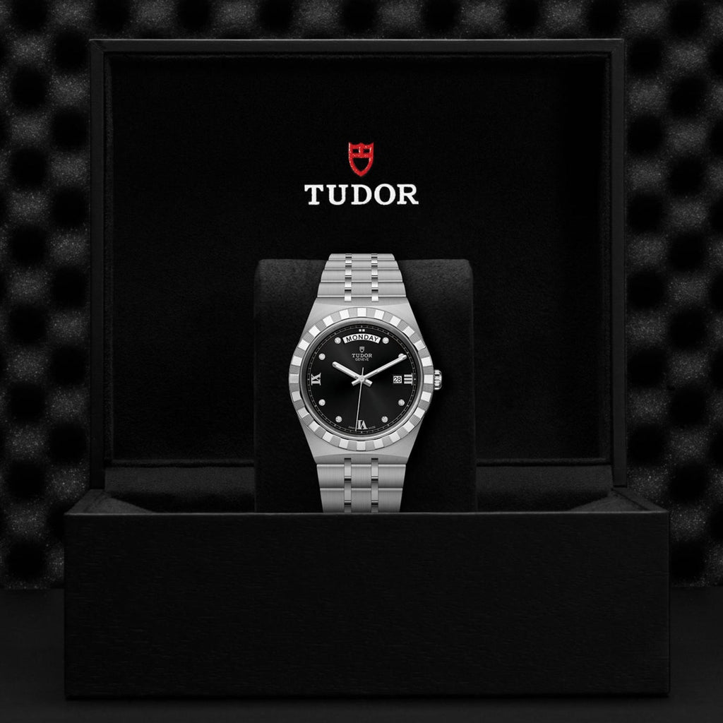 Tudor Royal Automatic Diamonds Black Dial Silver Steel Strap Watch for Men - M28600-0004 Buy Now By Tudor