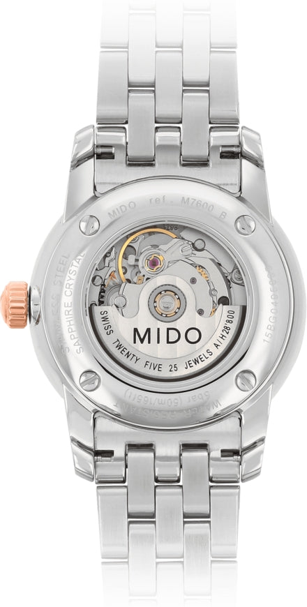 Mido Baroncelli III Automatic Diamonds White Dial Silver Steel Strap Watch For Women - M7600.4.66.1 Buy Now By Mido
