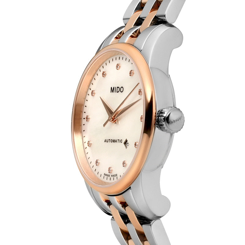Mido Baroncelli III Automatic Mother of Pearl White Dial Two Tone Steel Strap Watch For Women - M7600.9.69.1 Buy Now By Mido