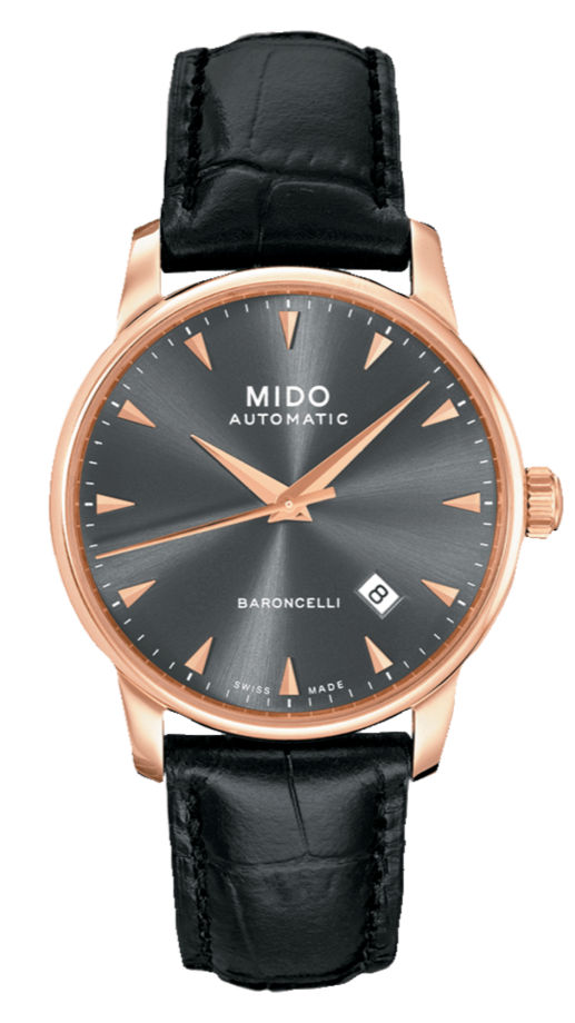 Mido Baroncelli III Automatic Grey Dial Black Leather Strap Watch For Men - M8600.3.13.4 Buy Now By Mido