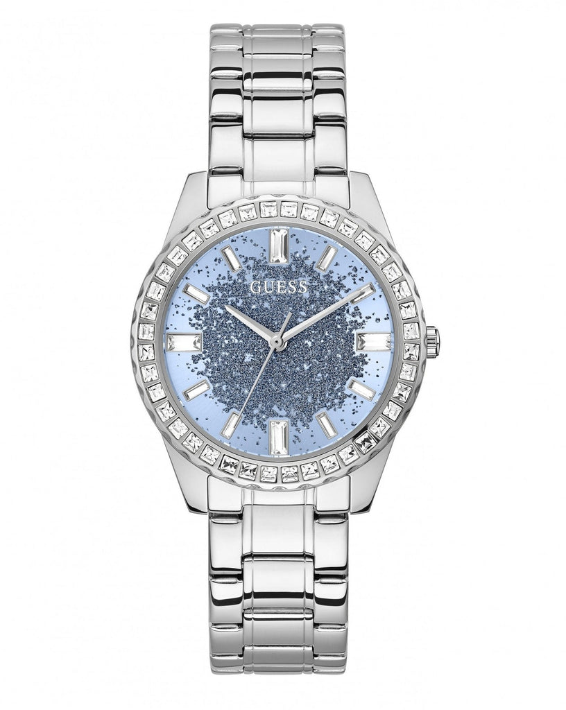 Guess Glitter Burst Diamonds Blue Dial Silver Steel Strap Watch for Women - GW0405L1 Buy Now By Guess