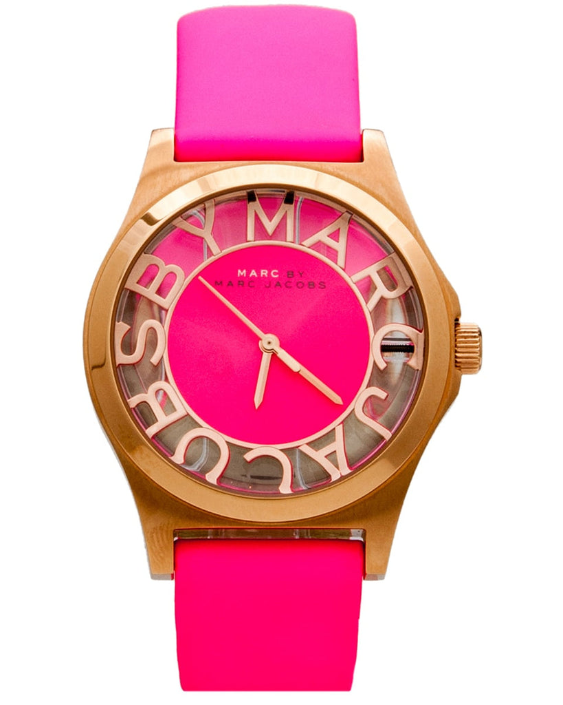 Marc Jacobs Henry Skeleton Pink Dial Pink Leather Strap Watch for Women - MBM1243 Buy Now By Marc Jacobs