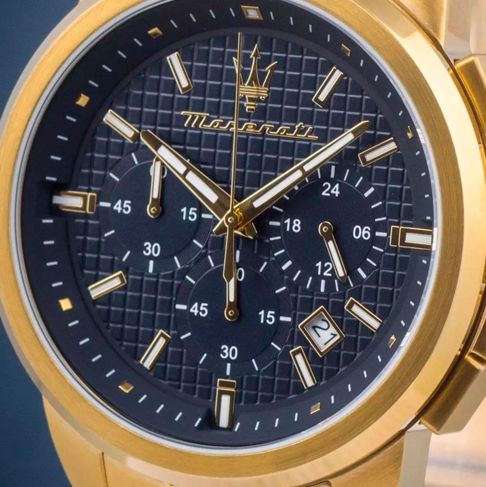 Maserati Successo Chronograph Blue Dial Gold Steel Strap Watch For Men - R8873621021 Buy Now By Maserati