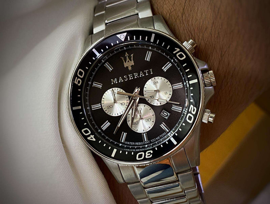 Maserati SFIDA Chronograph Black Dial Silver Steel Strap Watch For Men - R8873640004 Buy Now By Maserati