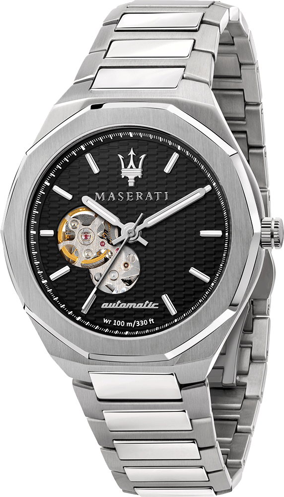 Maserati Stile Skeleton Automatic Black Dial Silver Steel Strap Watch For Men - R8823142002 Buy Now By Maserati