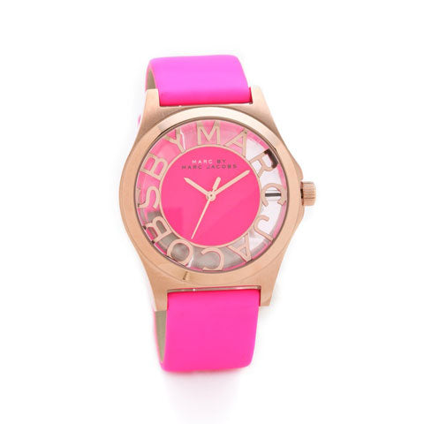 Marc Jacobs Henry Skeleton Pink Dial Pink Leather Strap Watch for Women - MBM1243 Buy Now By Marc Jacobs