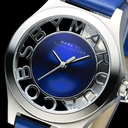 Marc Jacobs Henry Skeleton Blue Dial Blue Leather Strap Watch for Women - MBM1337 Buy Now By Marc Jacobs