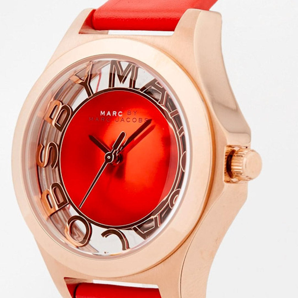 Marc Jacobs Henry Skeleton Red Dial Red Leather Strap Watch for Women - MBM1338 Buy Now By Marc Jacobs