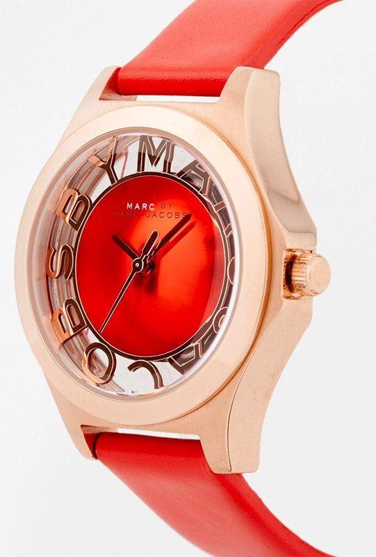 Marc Jacobs Henry Skeleton Red Dial Red Leather Strap Watch for Women - MBM1338 Buy Now By Marc Jacobs