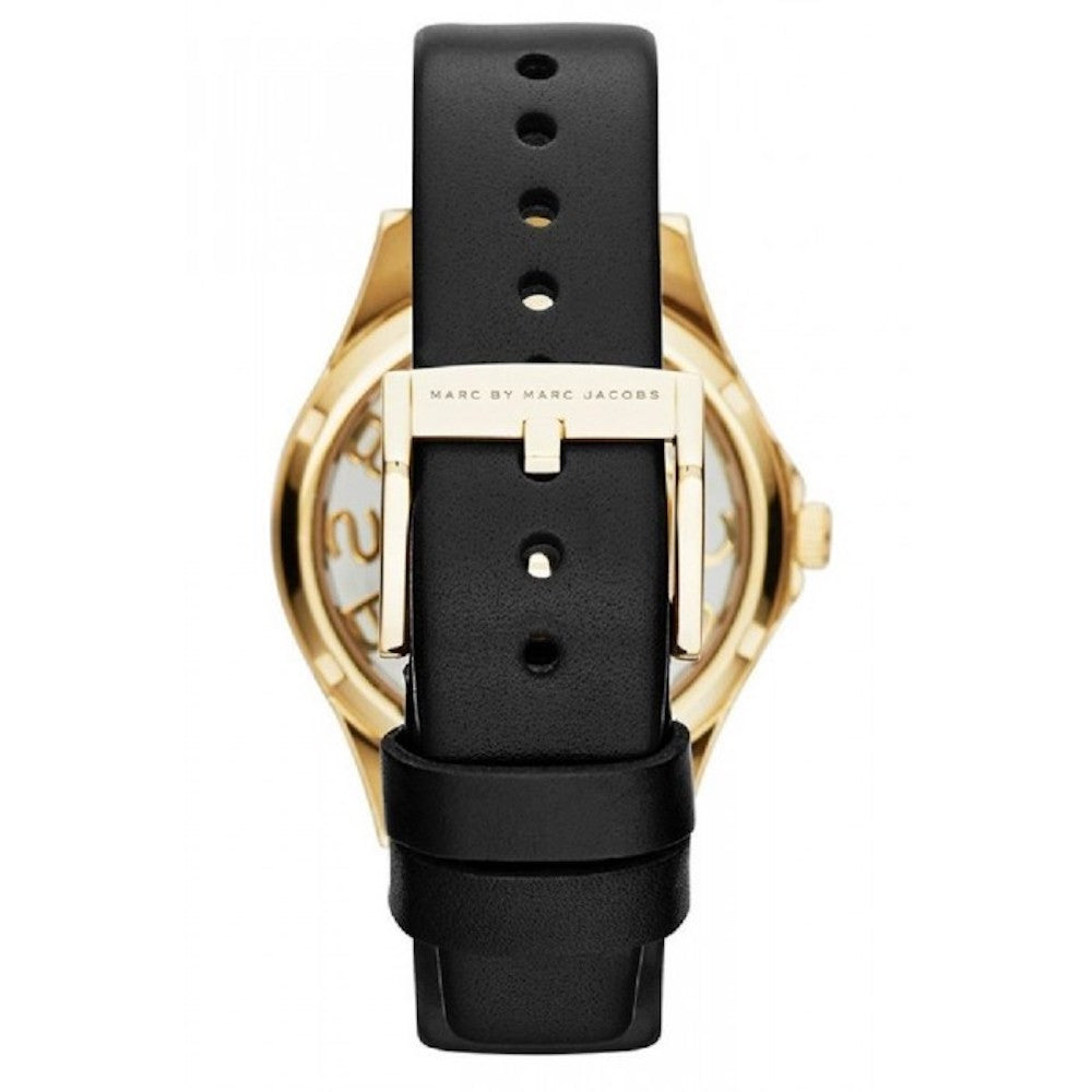Marc Jacobs Henry Skeleton Black Dial Black Leather Strap Watch for Women - MBM1340 Buy Now By Marc Jacobs