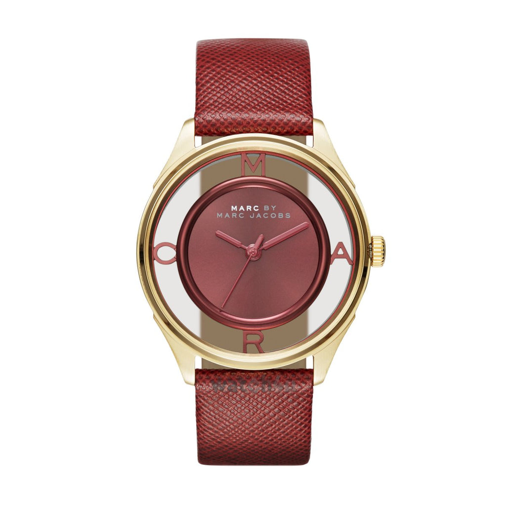Marc Jacobs Tether Transparent Red Dial Red Leather Strap Watch for Women - MBM1377 Buy Now By Marc Jacobs