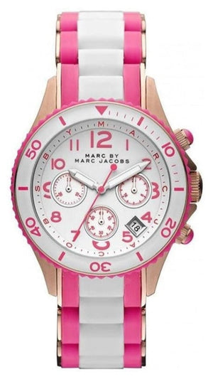 Marc Jacobs Rock Chronograph White Dial Two Tone Silicone Strap Watch for Women - MBM2593 Buy Now By Marc Jacobs