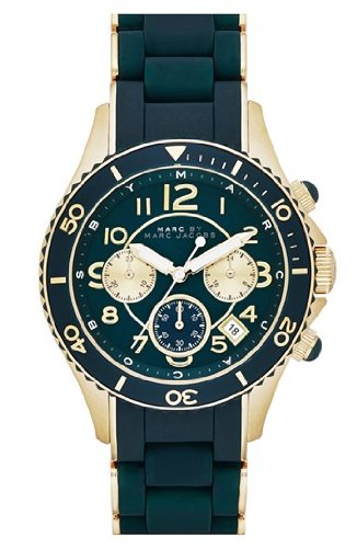 Marc Jacobs Rock Chronograph Green Dial Green Silicone Strap Watch for Women - MBM2597 Buy Now By Marc Jacobs