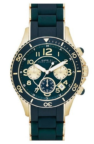 Marc Jacobs Rock Chronograph Green Dial Green Silicone Strap Watch for Women - MBM2597 Buy Now By Marc Jacobs