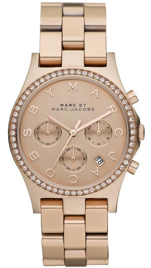 Marc Jacobs Henry Chronograph Rose Gold Dial Rose Gold Steel Strap Watch for Women - MBM3118 Buy Now By Marc Jacobs