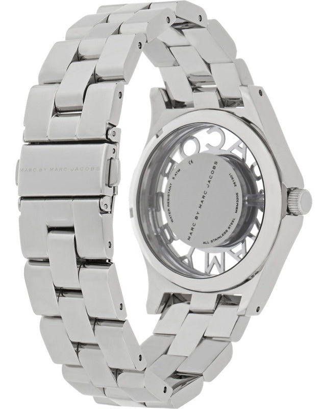 Marc Jacobs Henry Transparent Silver Dial Silver Steel Strap Watch for Women - MBM3205 Buy Now By Marc Jacobs