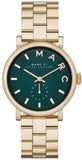 Marc Jacobs Baker Green Dial Gold Steel Strap Watch for Women - MBM3245