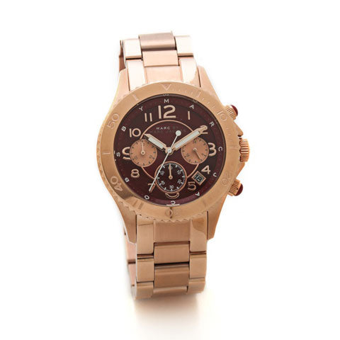Marc Jacobs Rock Chronograph Mother of Pearl Red Dial Rose Gold Steel Strap Unisex Watch - MBM3251 Buy Now By Marc Jacobs