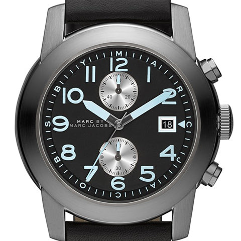 Marc Jacobs Larry Chronograph Black Dial Black Leather Strap Watch for Men - MBM5054 Buy Now By Marc Jacobs