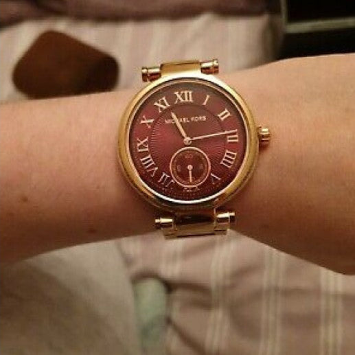 Michael Kors Skylar Maroon Dial Rose Gold Steel Strap Watch for Women - MK6086 Buy Now By Michael Kors