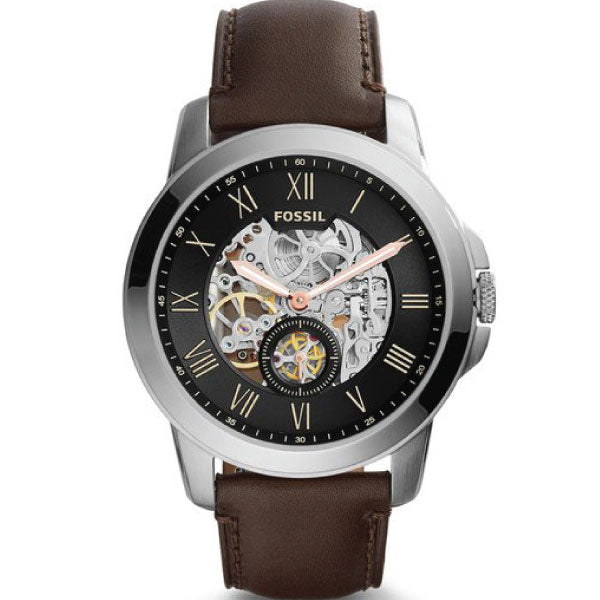 Fossil Grant Automatic Skeleton Black Dial Brown Leather Strap Watch for Men - ME3095 Buy Now By Fossil