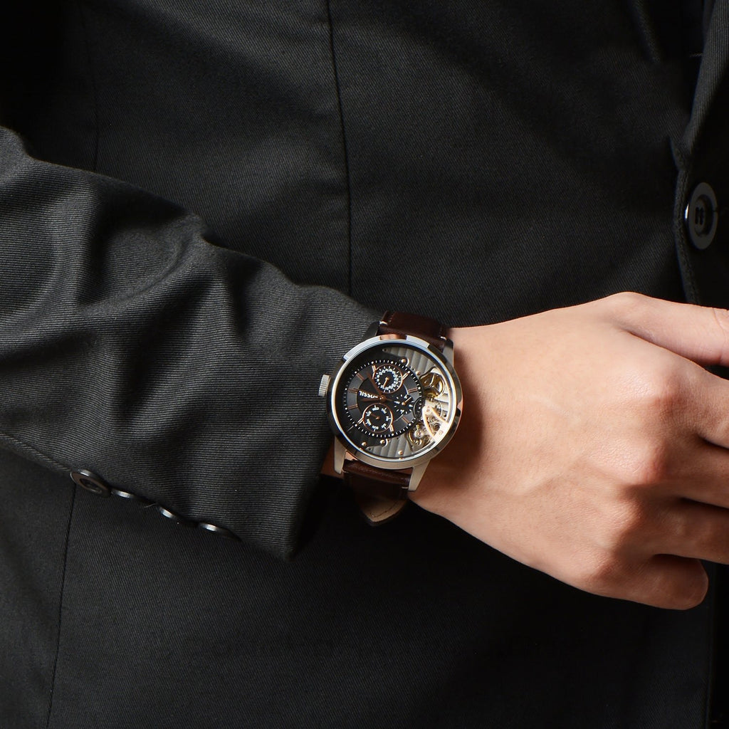 Fossil Townsman Automatic Black Dial Brown Leather Strap Watch for Men - ME1163 Buy Now By Fossil