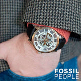 Fossil Townsman Automatic Skeleton Silver Dial Black Leather Strap Watch for Men - ME3041 Buy Now By Fossil