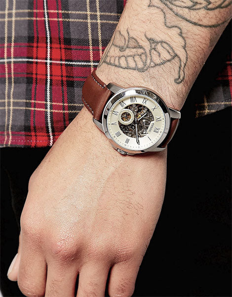 Fossil Grant Automatic White Dial Brown Leather Strap Watch for Men - ME3052 Buy Now By Fossil