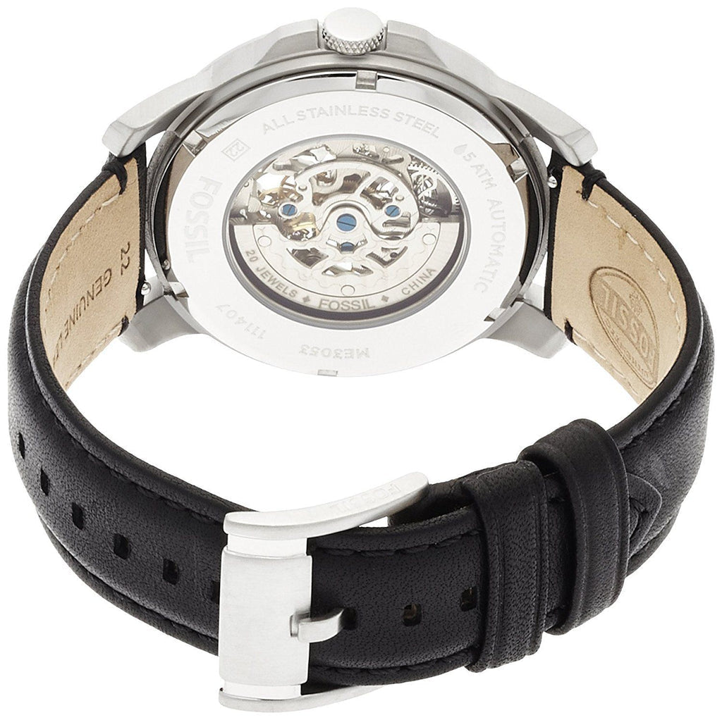 Fossil Grant Skeleton White Dial Black Leather Strap Watch for Men - ME3053 Buy Now By Fossil
