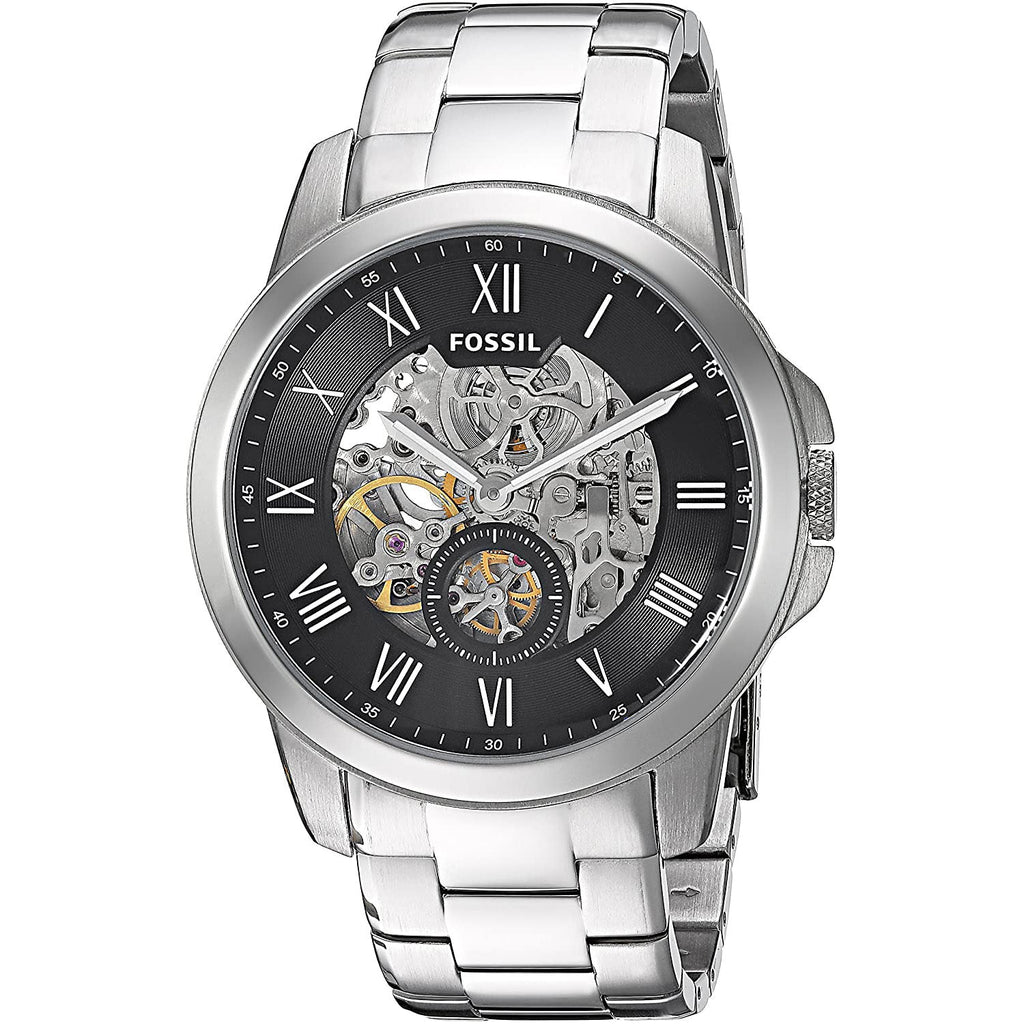 Fossil Grant Skeleton Black Dial Silver Steel Strap Watch for Men - ME3055 Buy Now By Fossil
