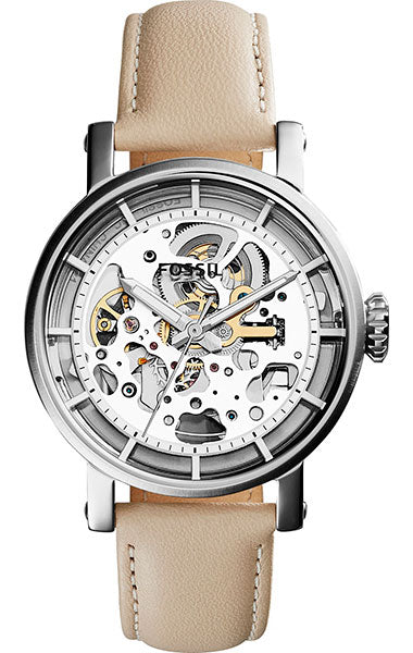 Fossil Boyfriend Automatic Skeleton Silver Dial White Leather Strap Watch for Women - ME3069 Buy Now By Fossil