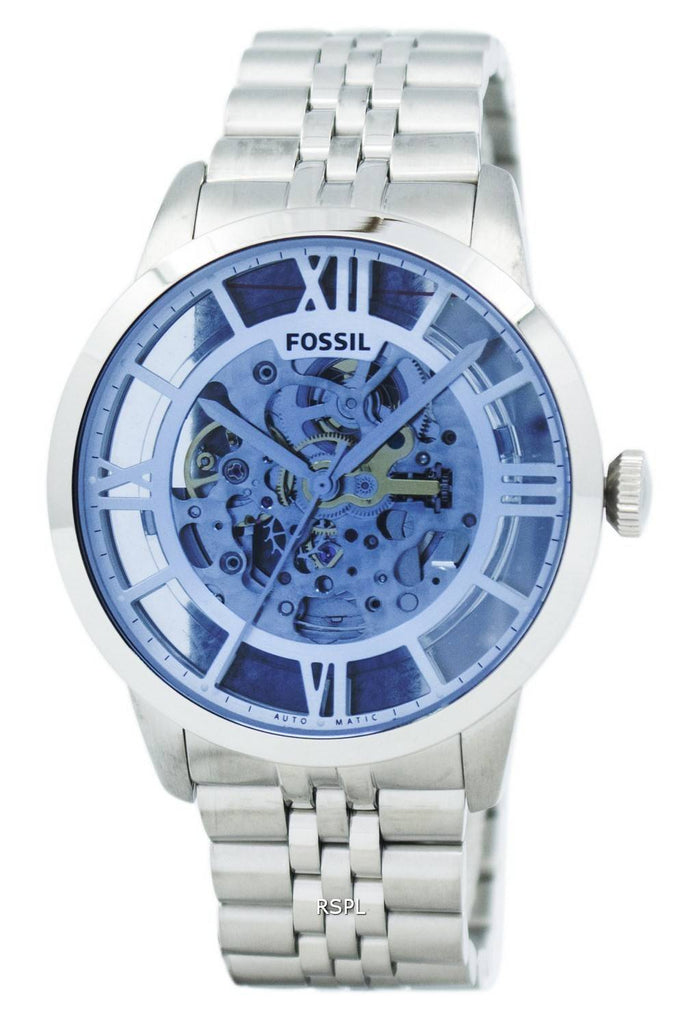 Fossil Townsman Automatic Skeleton Blue Dial Silver Steel Strap Watch for Men - ME3073 Buy Now By Fossil